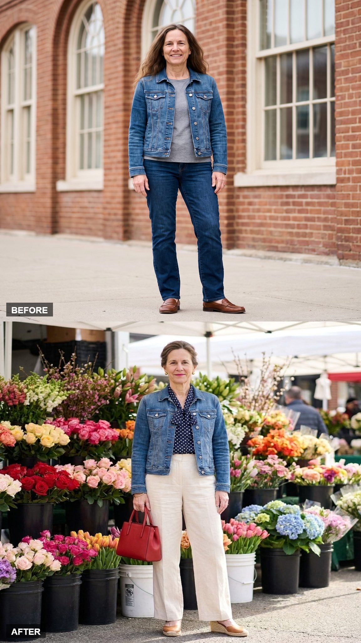 Flower Market Morning in Polka Dots and Wide Cream Trousers