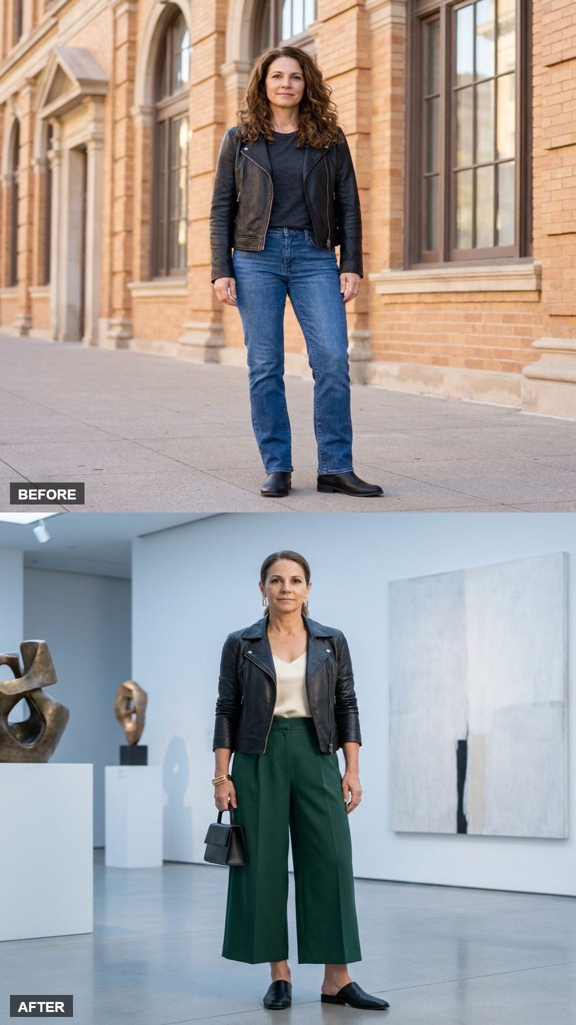 Forest Green Culottes and a Silk Shell for Gallery Hours