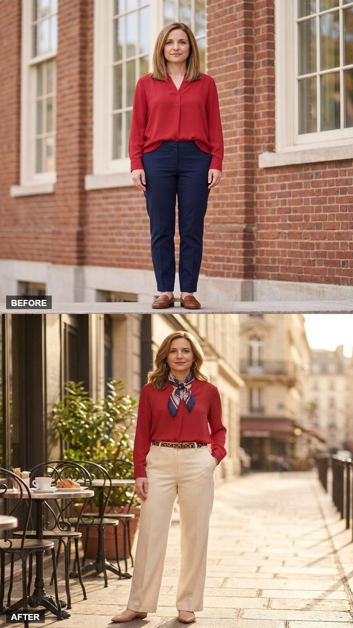 French Bistro Ease with Wide-Leg Trousers and a Silk Scarf