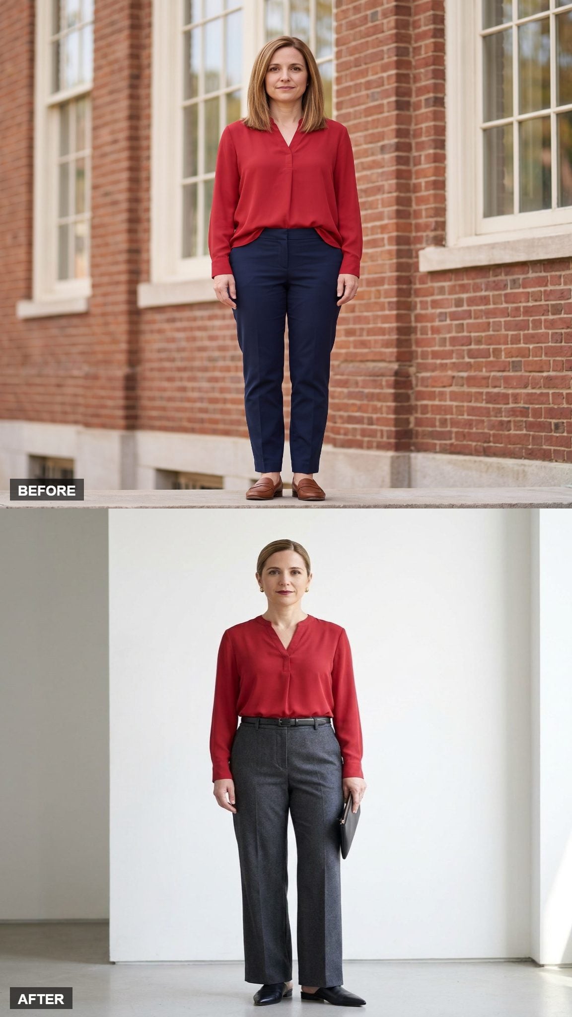 Gallery Opening Poise with Wide Trousers and a Sleek Bun