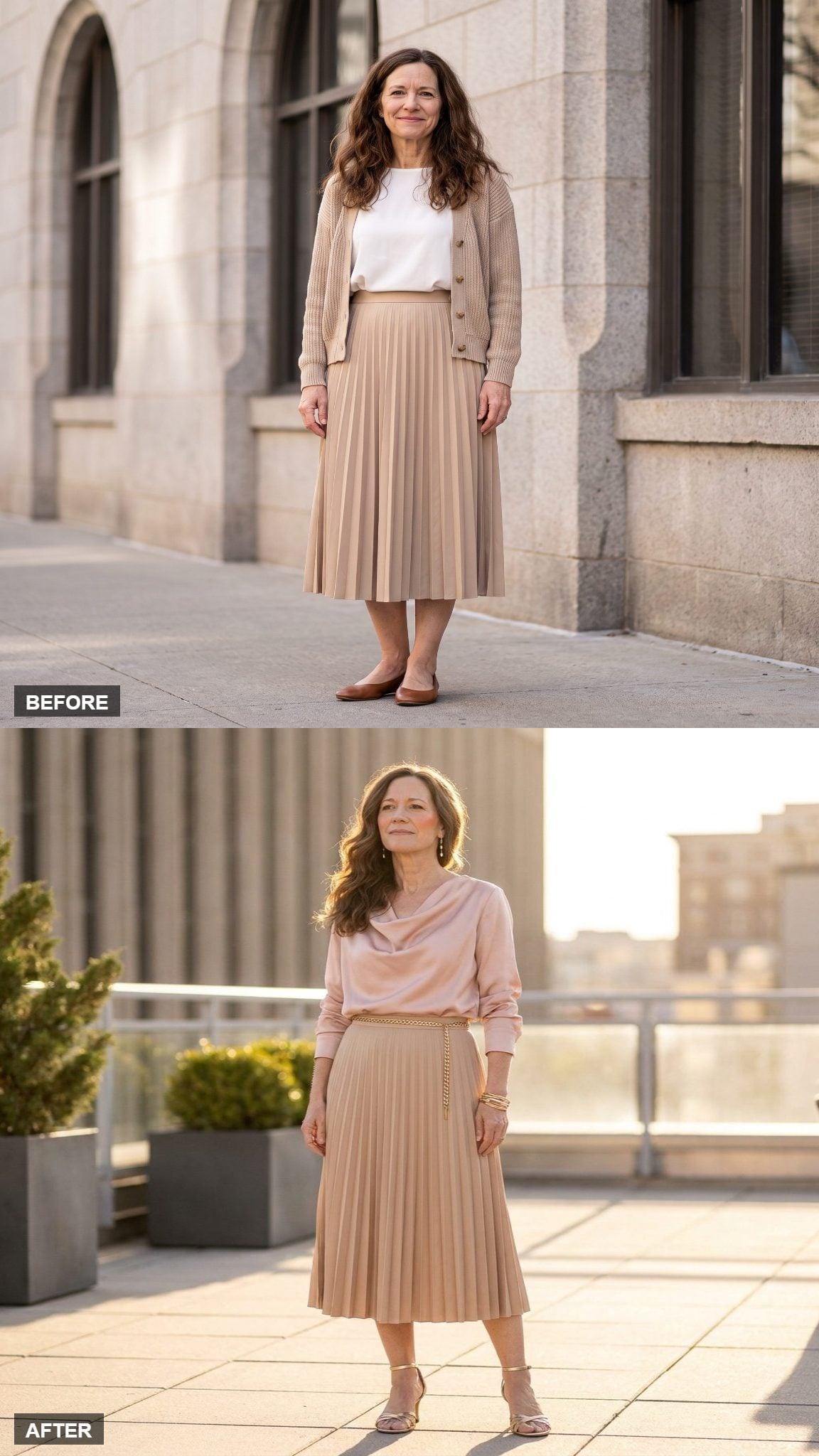 Golden Hour Romance in a Draped Silk Blouse