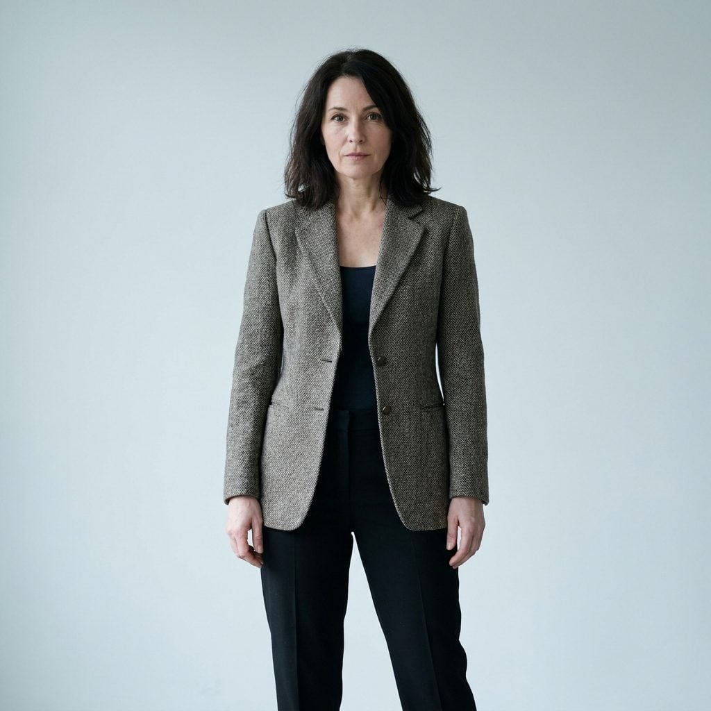 Herringbone Fitted Jacket + Black Trousers