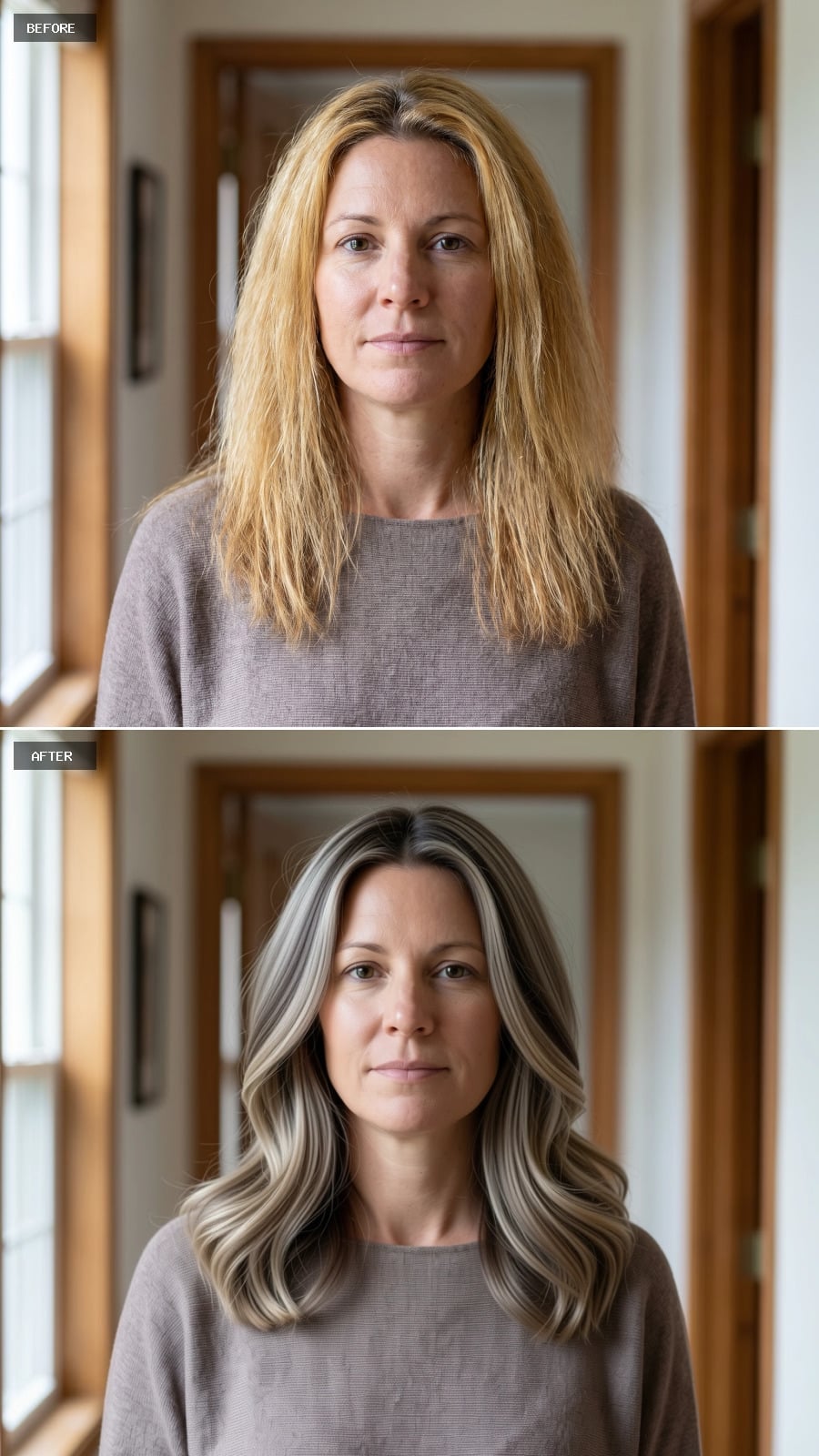Charcoal Roots With Silver Balayage