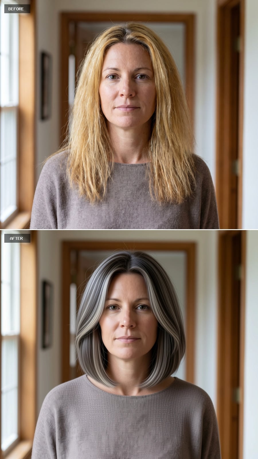 Short Charcoal Bob With Silver-White Panels
