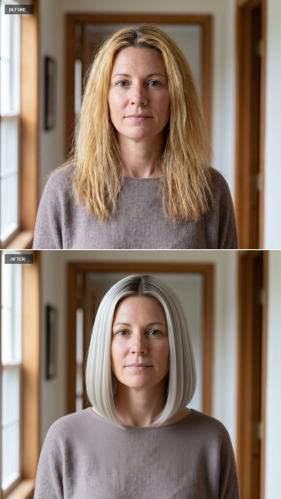 Collarbone Platinum Bob With Blunt Ends