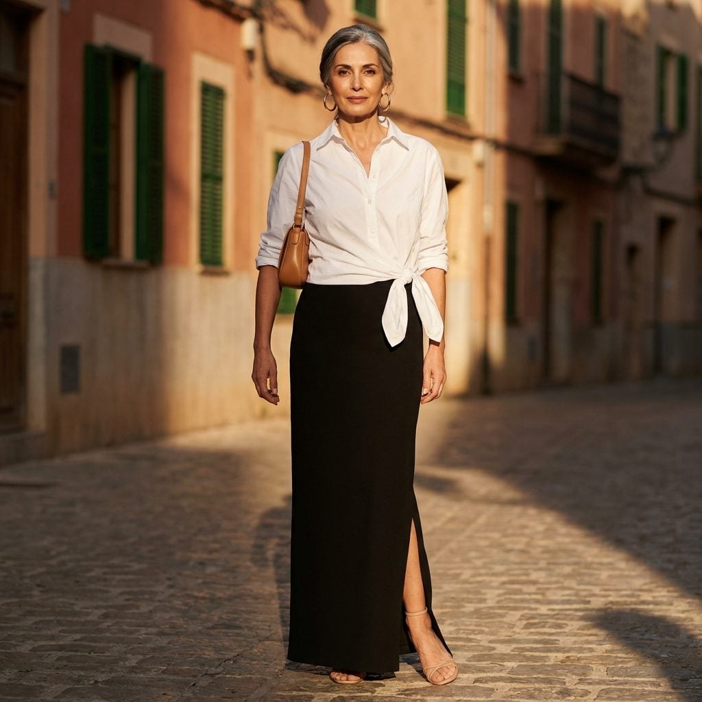 Knotted at the Hip Over a High-Slit Column Skirt