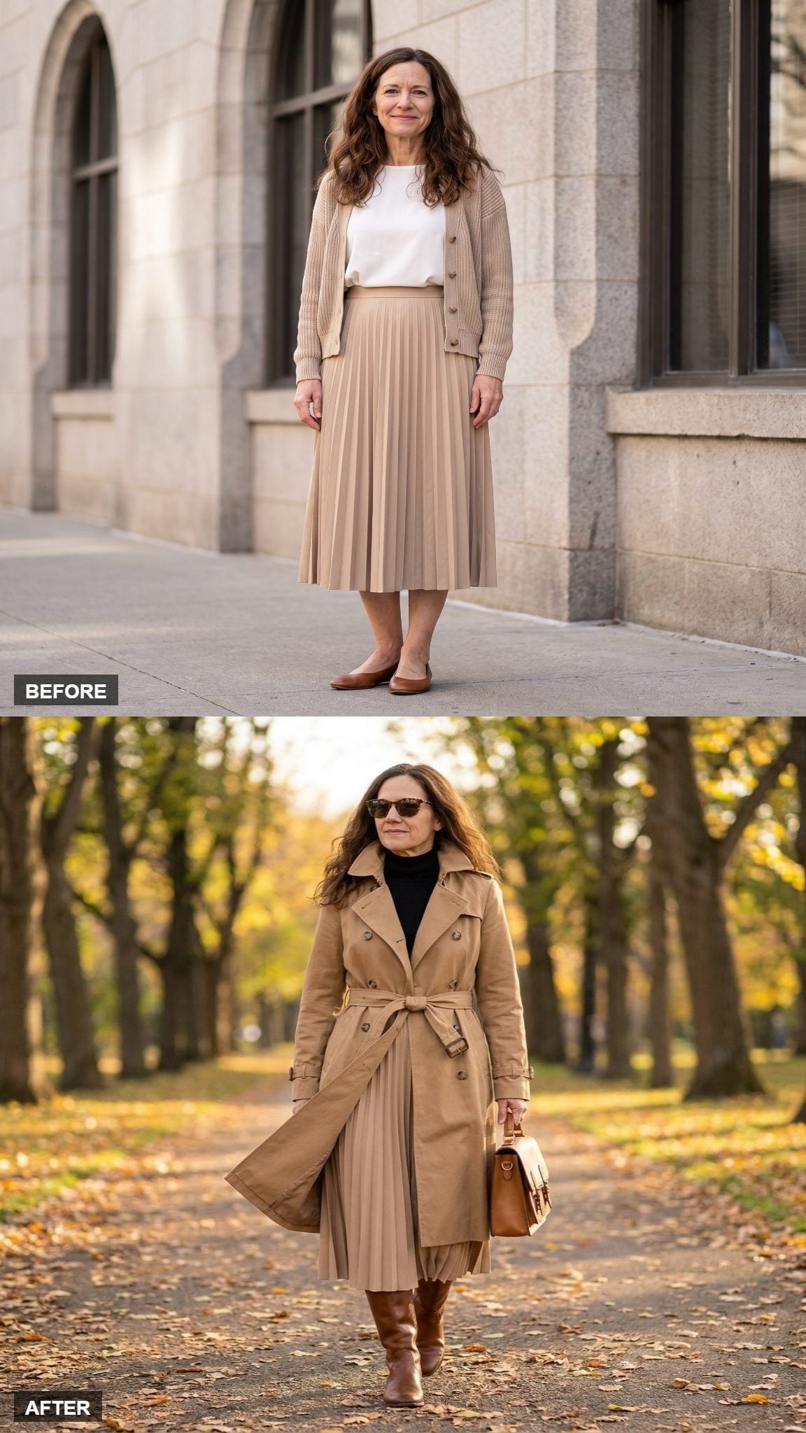 Layered Autumn Walk in a Belted Trench