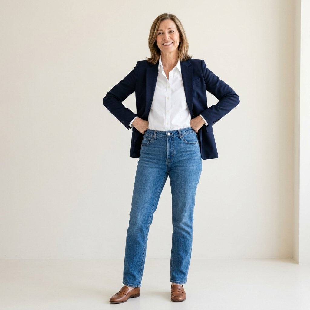 Layered Beneath a Structured Blazer With Denim