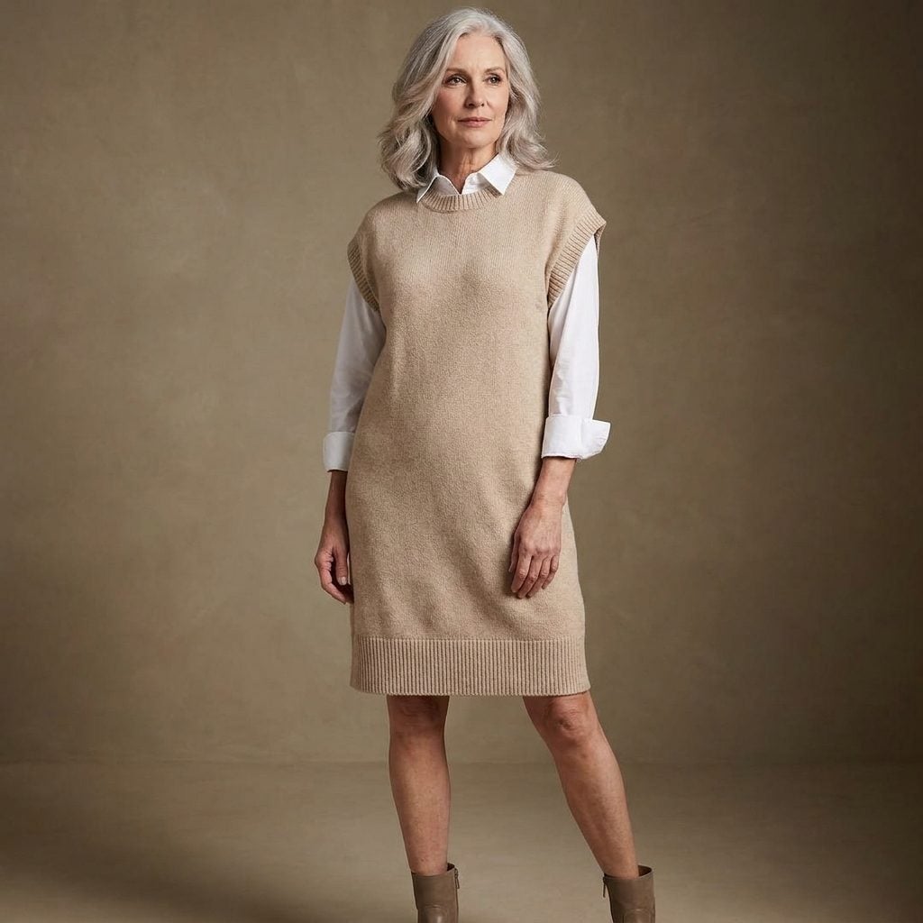 Layered Under a Sleeveless Sweater Dress