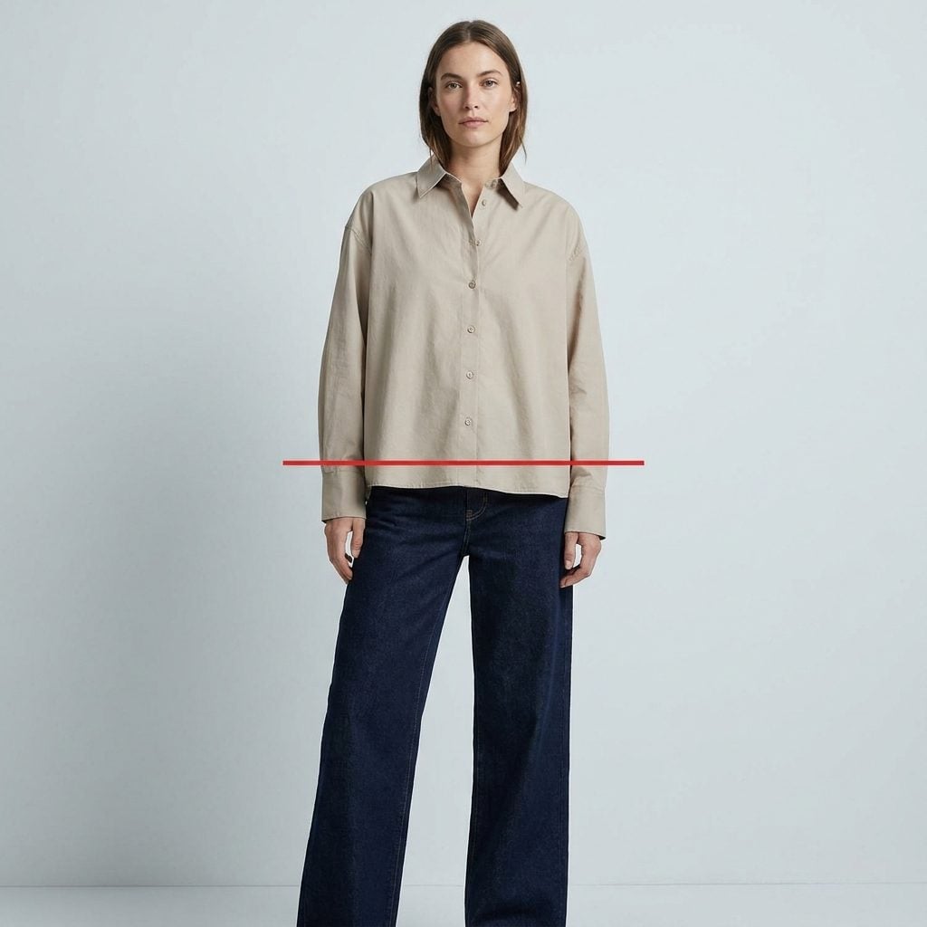 Leaving a Long Boxy Shirt Untucked Over an Already-Wide Silhouette