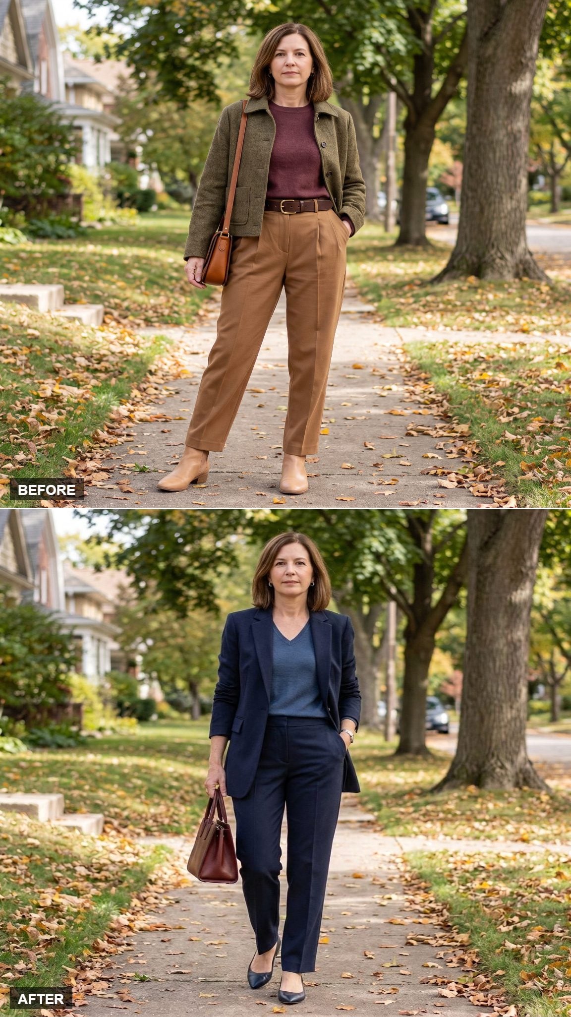 Long Open Navy Blazer, Ink-Blue Merino Knit, and Fluid Navy Trousers That Walk Tall