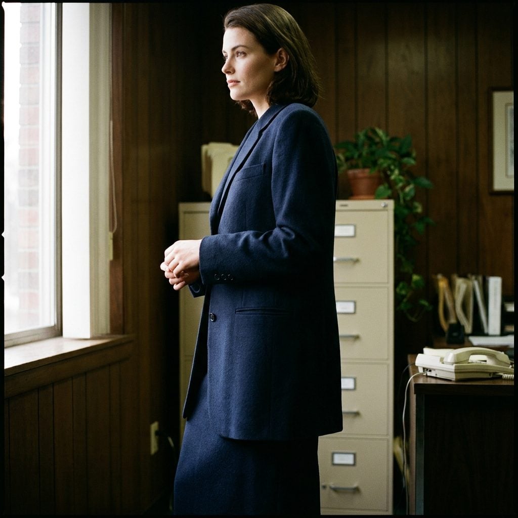The Longline Navy Skirt Suit With Shoulders That Whispered Instead of Shouted
