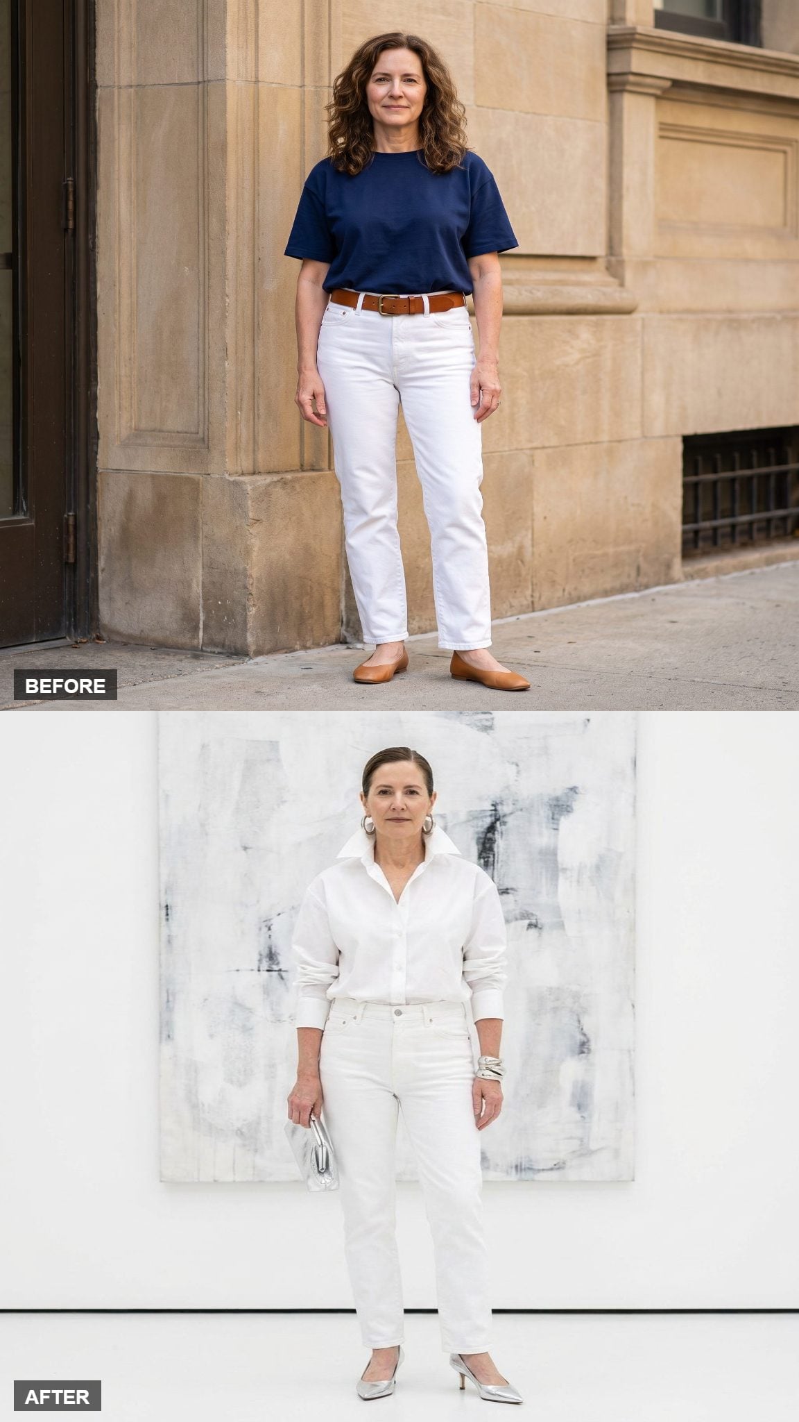 Modern Art Opening in Sculptural White and Silver