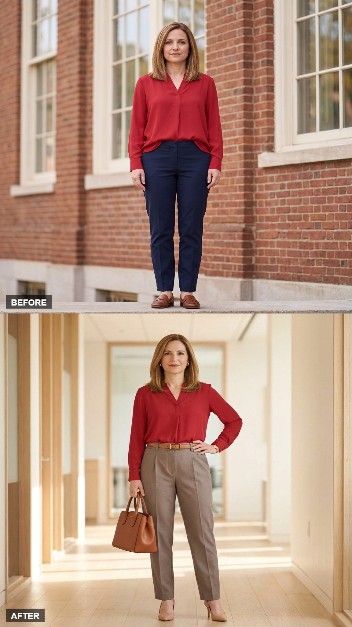 Modern Workwear with Pleated Trousers and a Belt