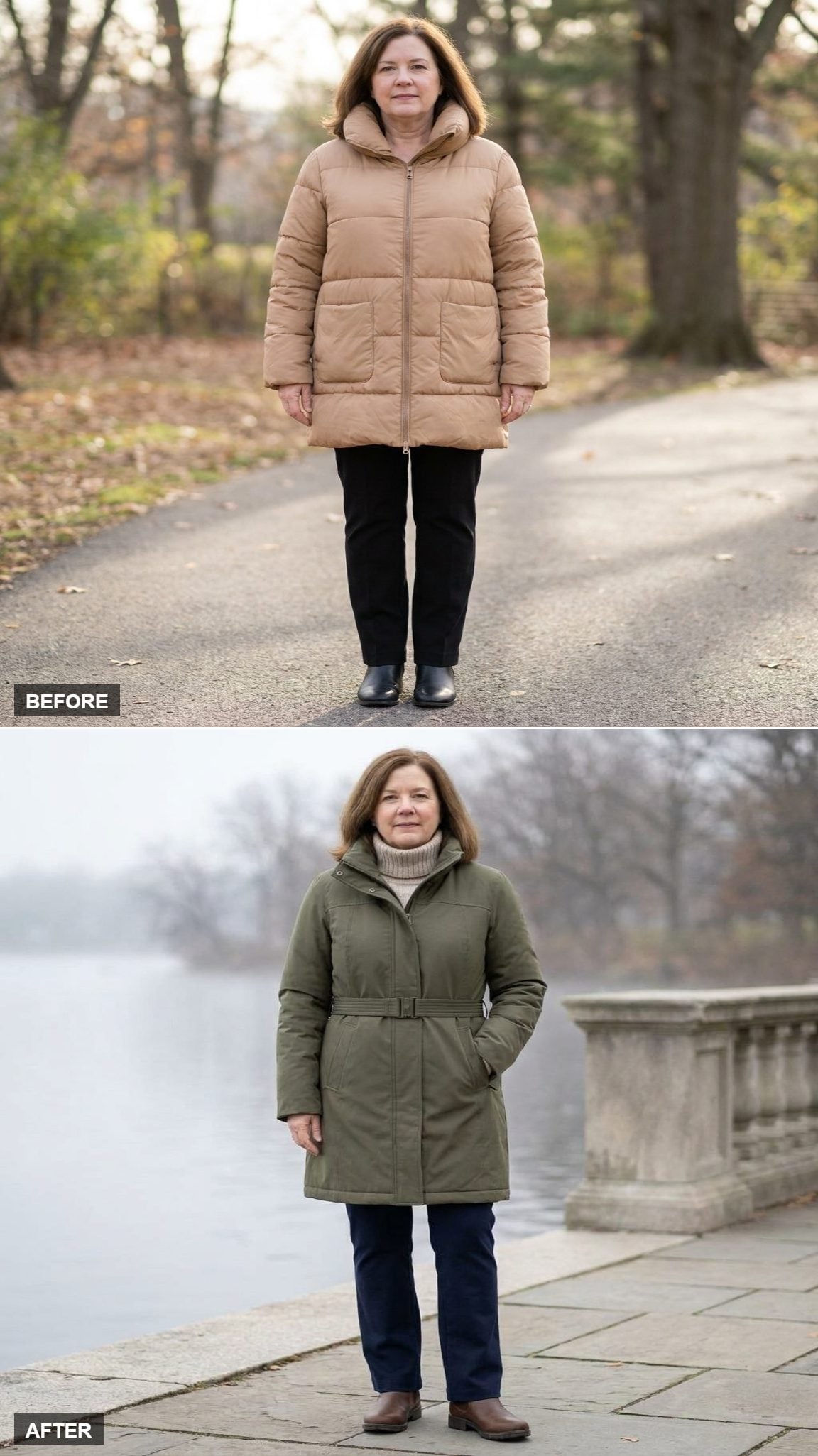 Moss-Olive Technical Coat With a Flat Tonal Belt That Organizes Rather Than Cinches