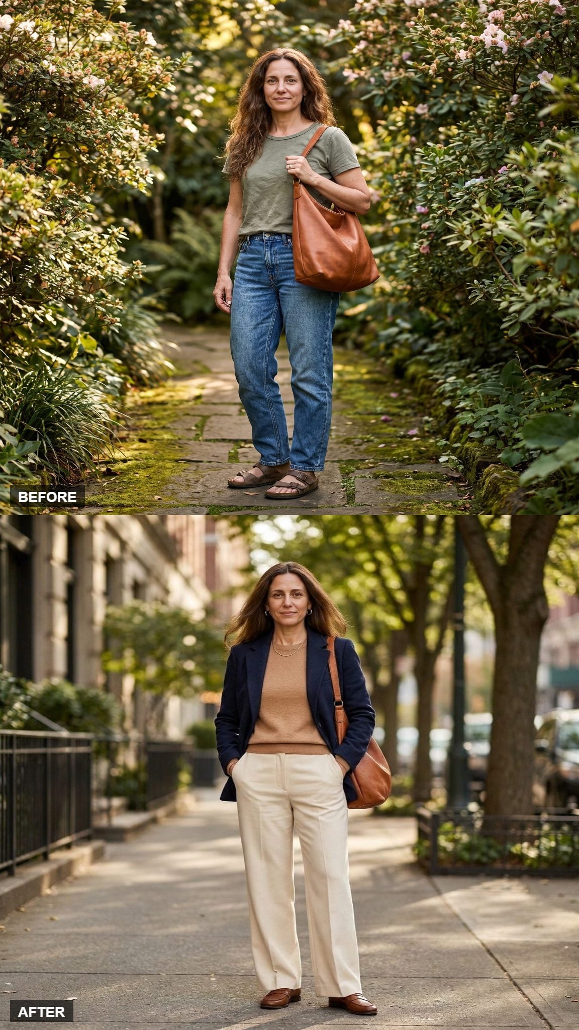 Navy Blazer Over Camel Cashmere, the Layered Neutral Play