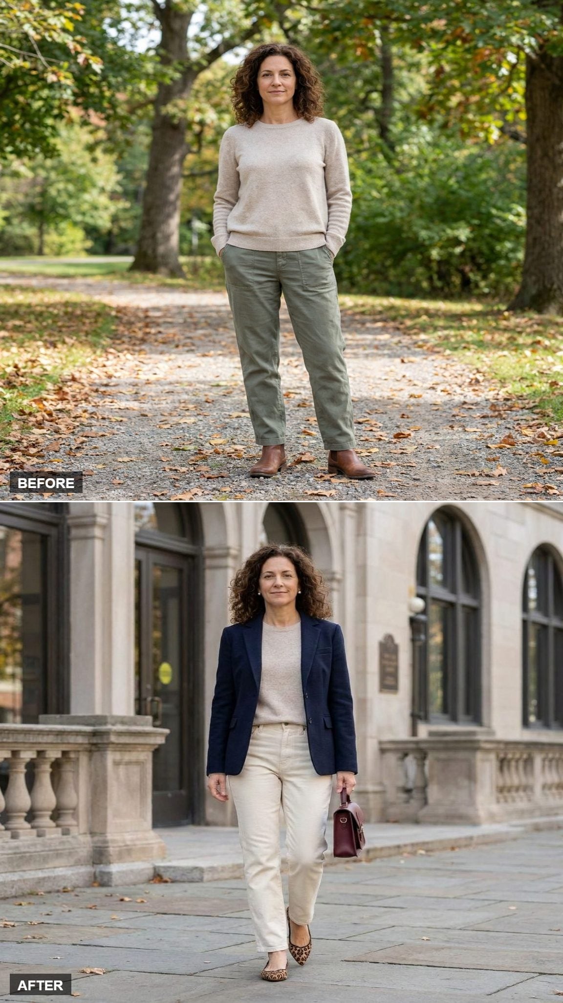 Navy Blazer + Cream Straight Denim + Leopard-Print Flats: the Open-Layer Formula That Never Gets Old