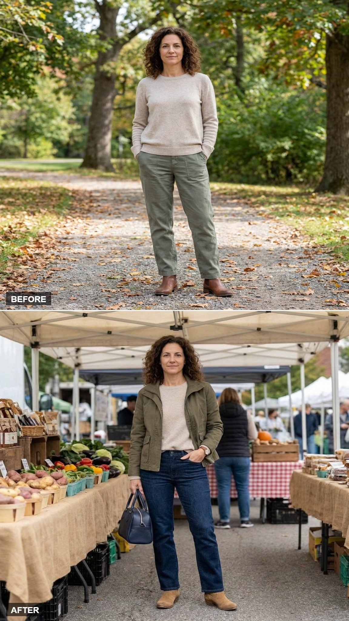 Olive Utility Jacket Over Dark Bootcut Jeans With a Barely-There Tuck