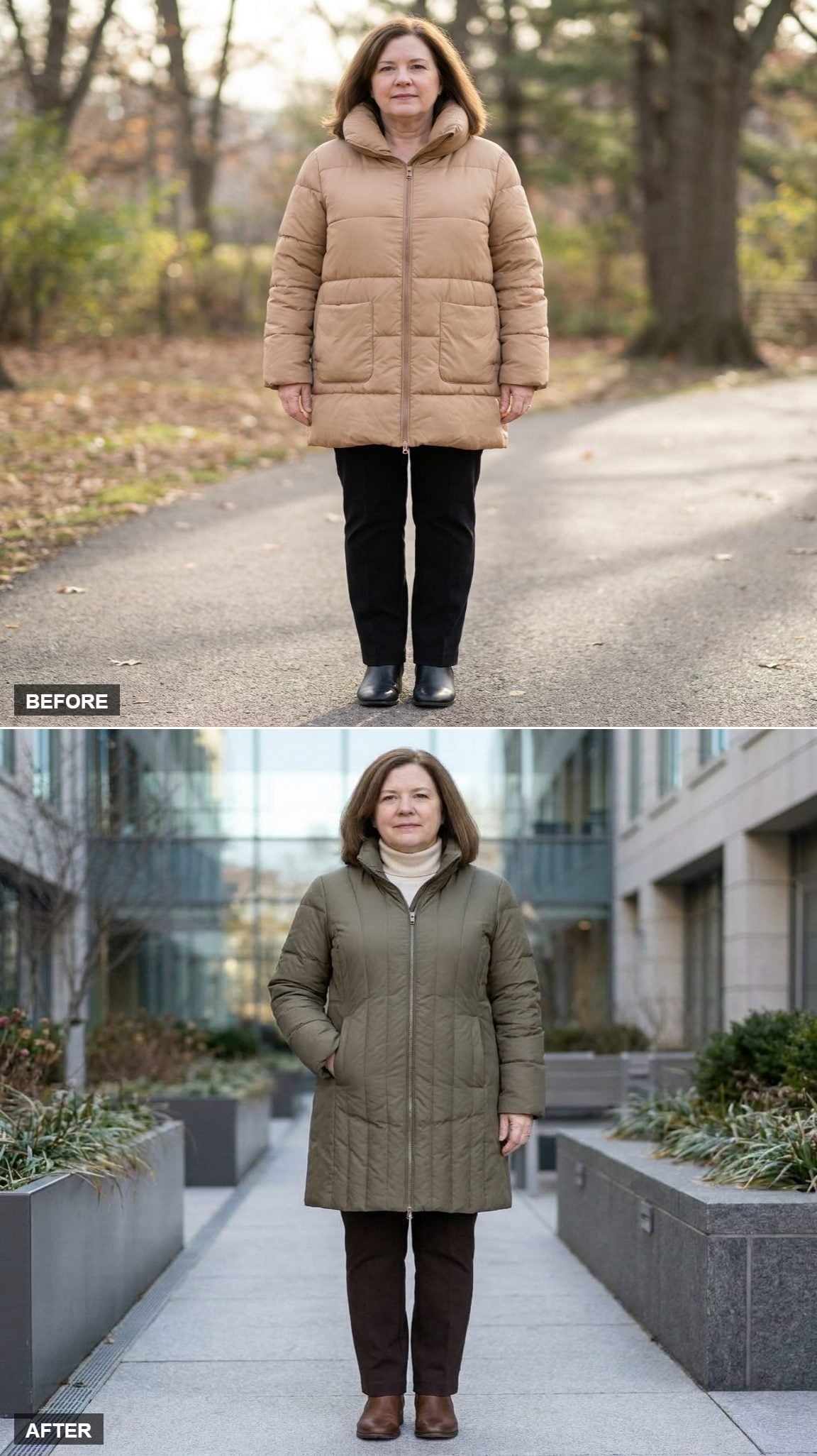 Olive Vertical-Quilted Insulated Coat, Cream Turtleneck, and Chelsea Boots That Prove Puffer Coats Don't Have to Be Puffy