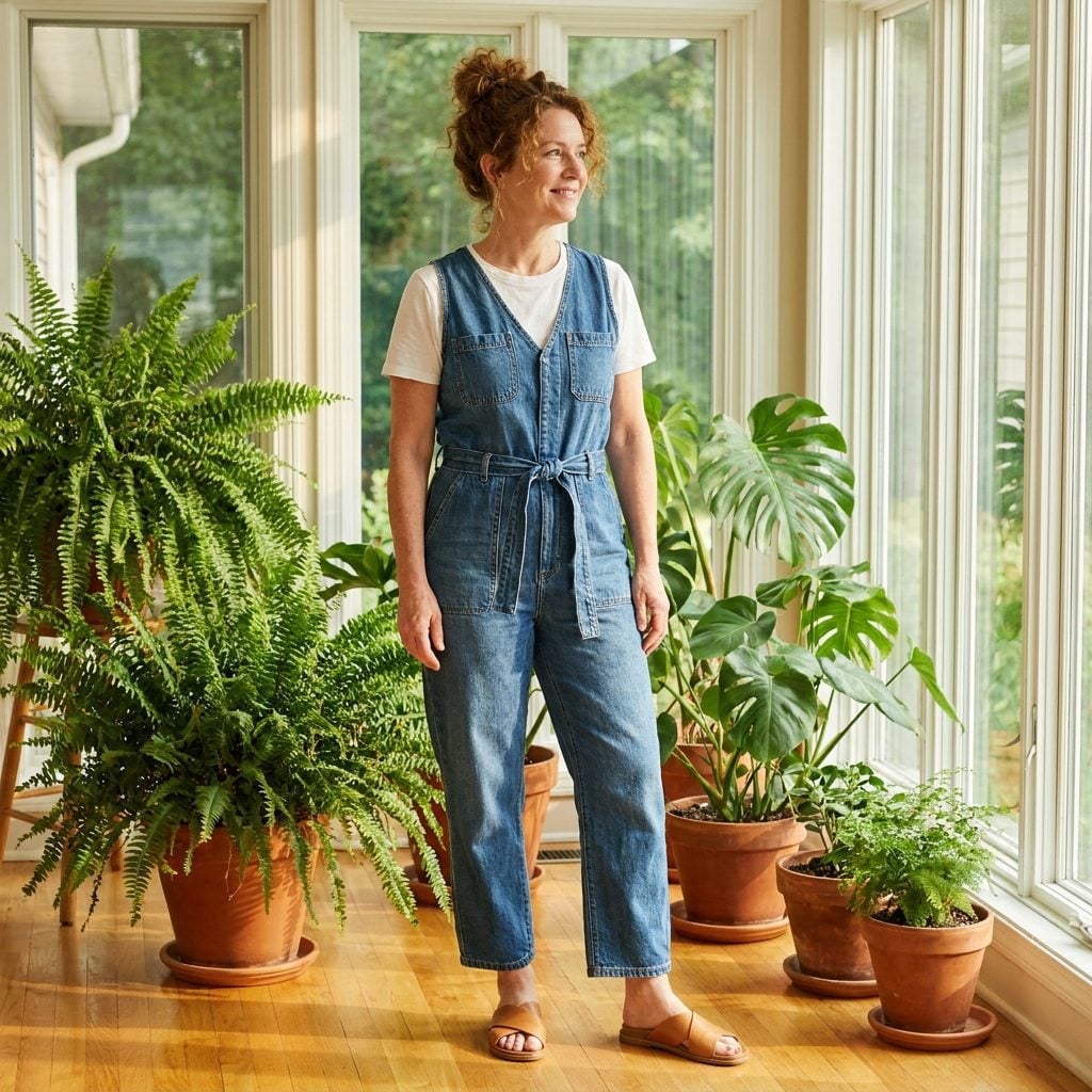 Belted Denim Jumpsuit