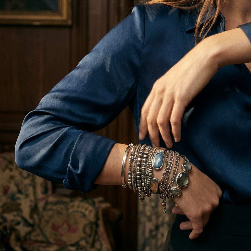 An Overloaded Bracelet Stack on One Wrist
