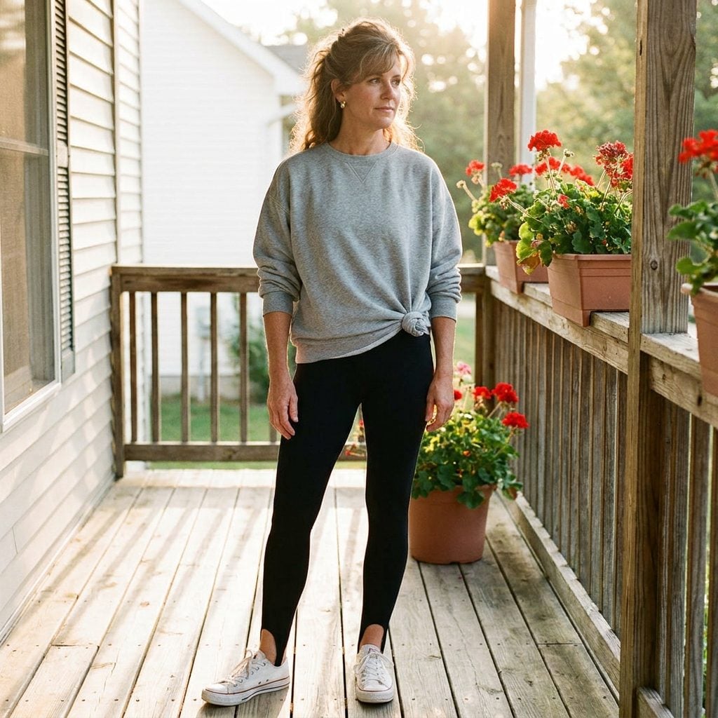 Oversized Tops Were Pulled Tight at the Hips Over Leggings