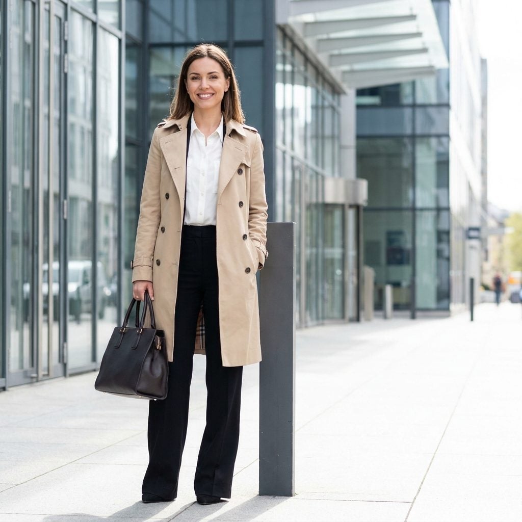 Pair It With a White Blouse, Black Trousers, and a Top-Handle Bag