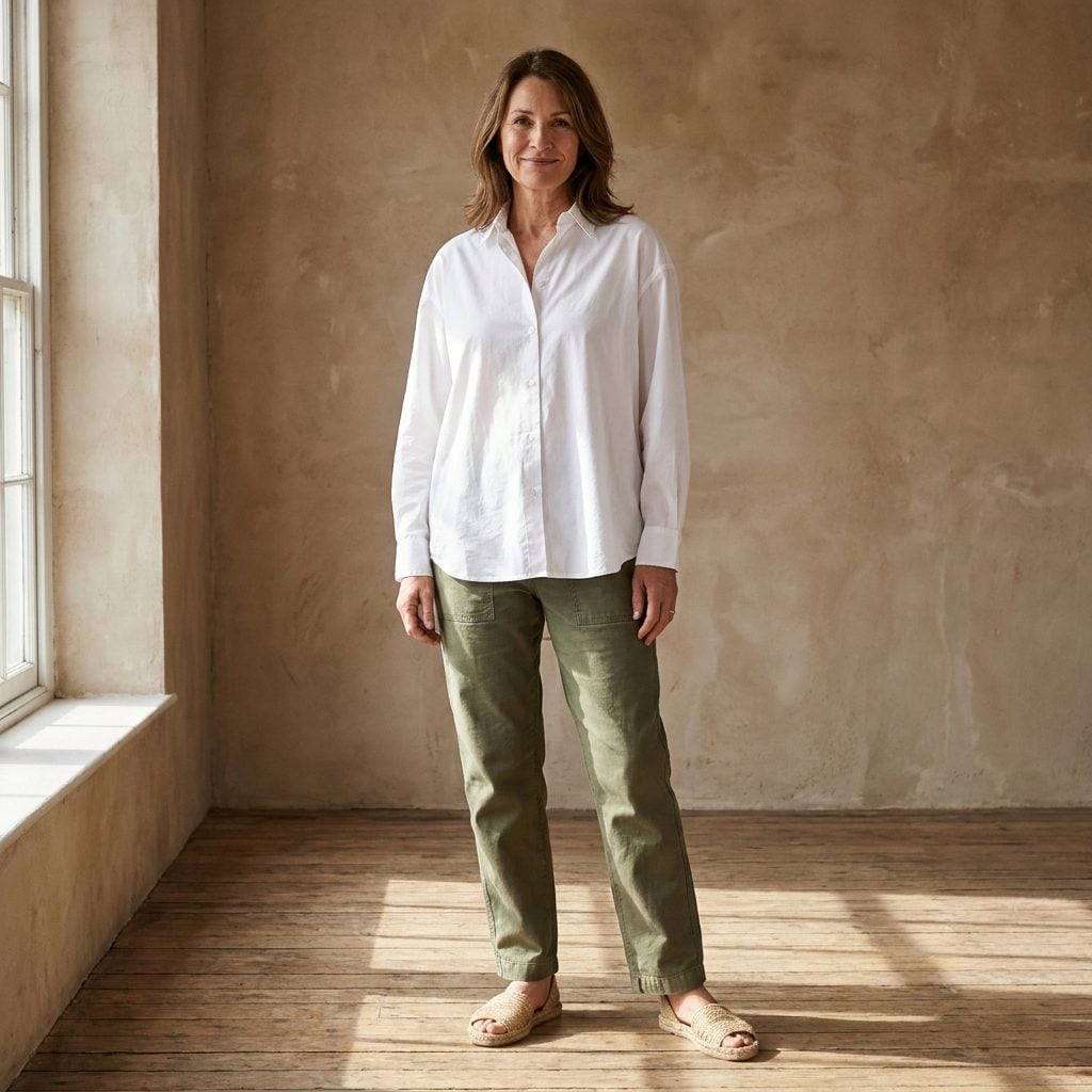Paired With Olive Utility Pants and Espadrilles