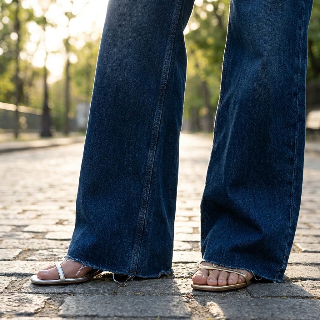 Pairing Extra-Wide Jeans With Delicate Shoes That Completely Disappear Underneath Them