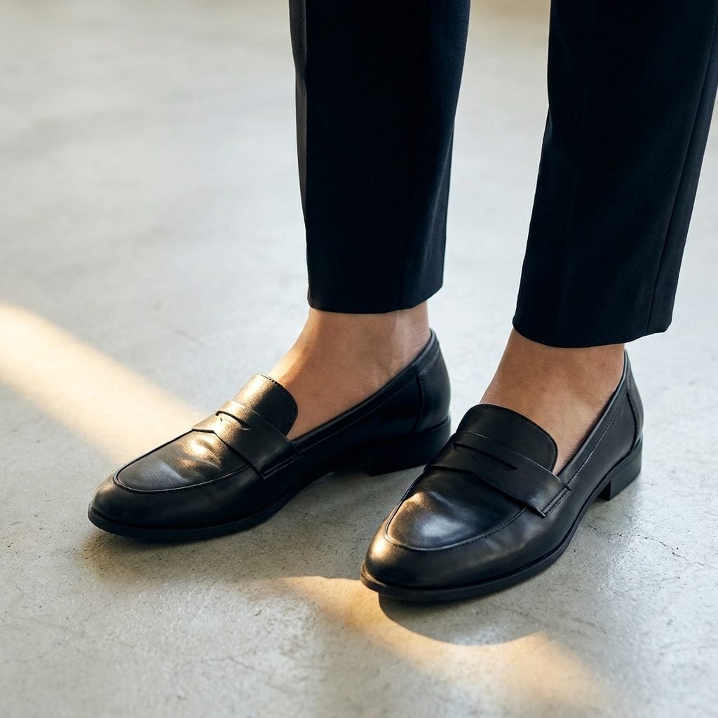 Plastic-Looking Faux-Leather Loafers That Undo Everything Above Them