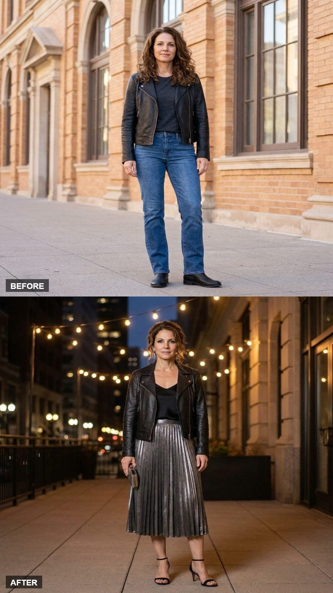 Pleated Metallic Skirt and the Moto for After Dark