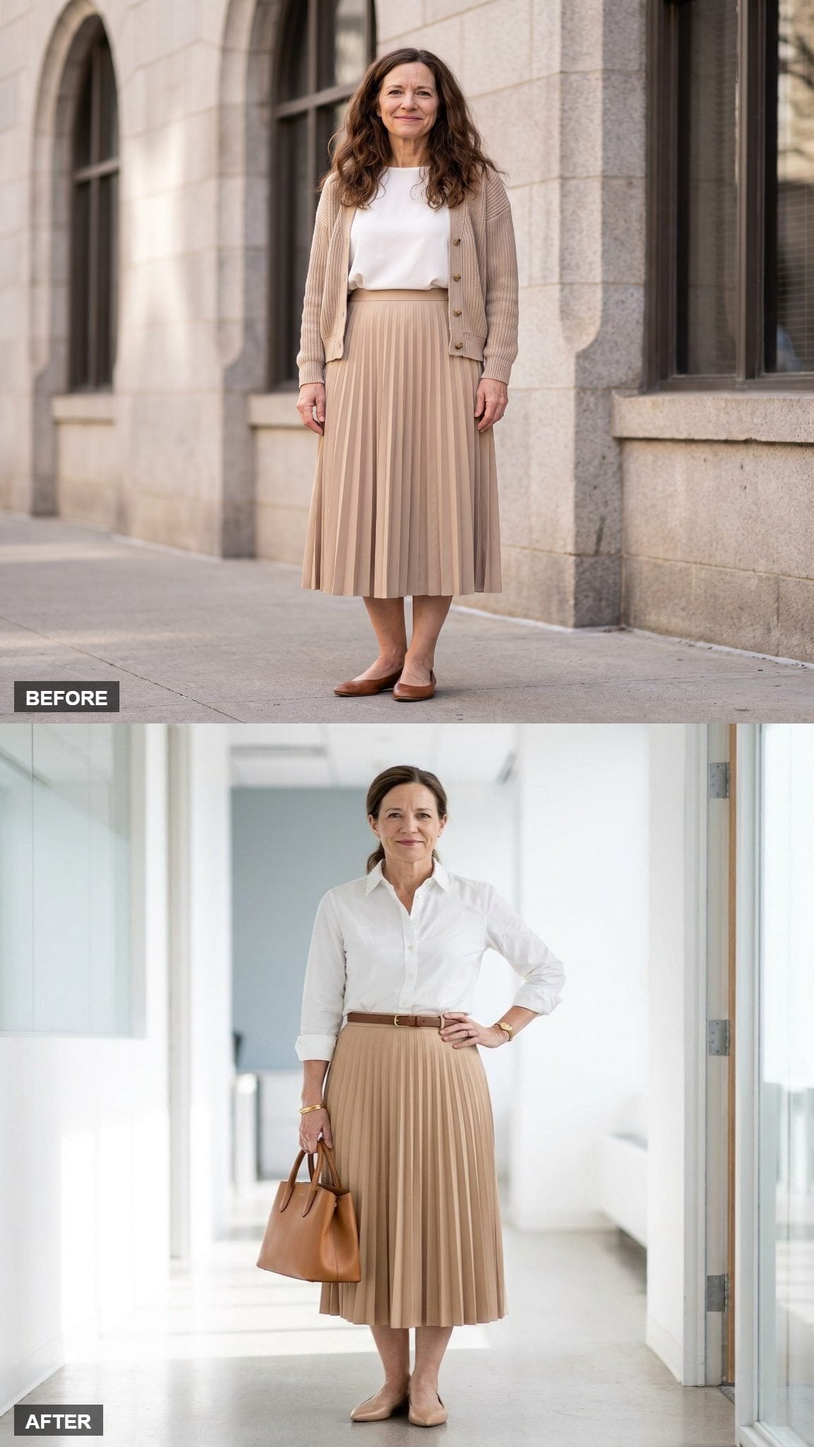 Polished Weekday in Camel and White