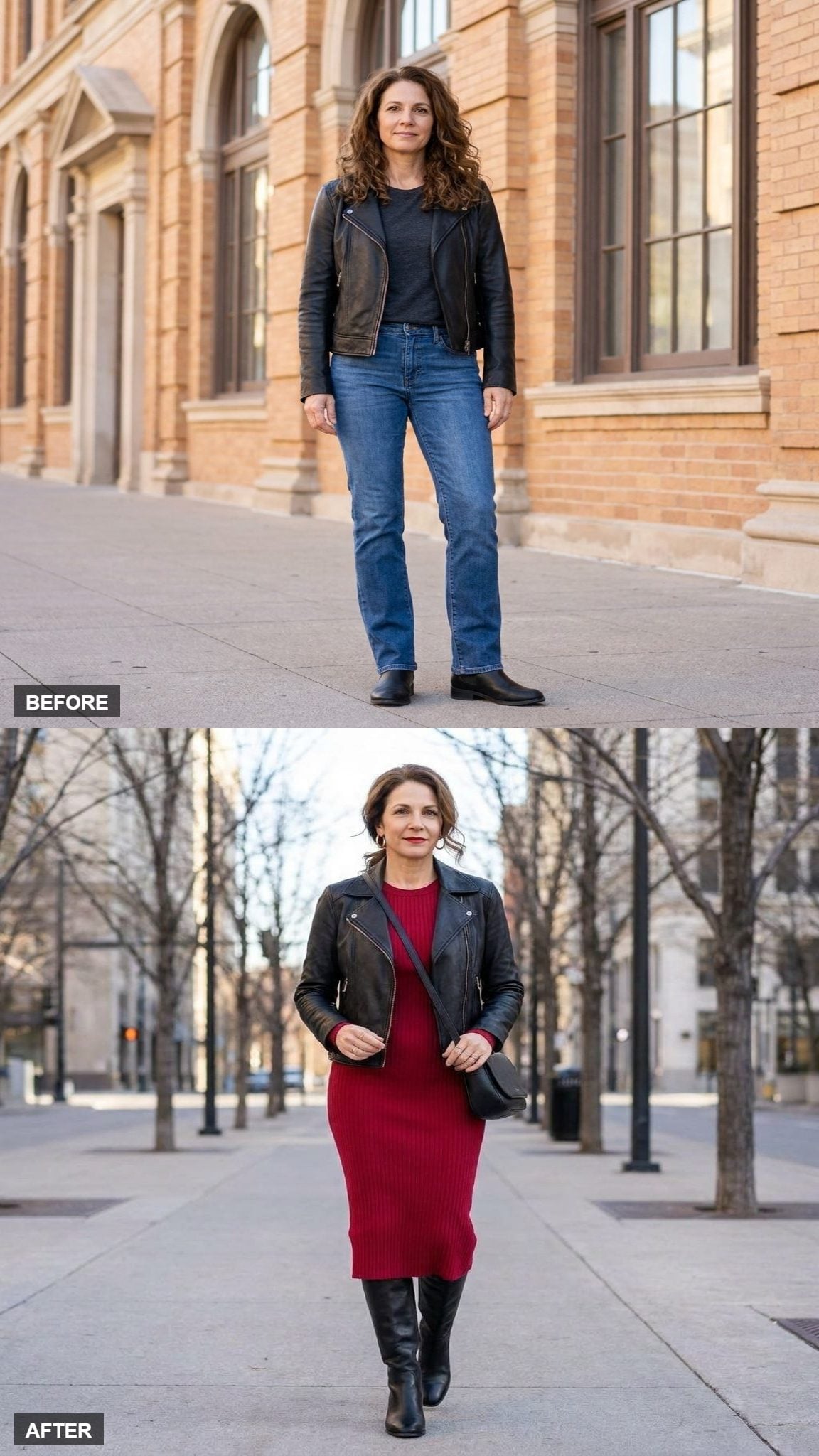 Red Knit Midi and the Moto for a Cold Bright Day