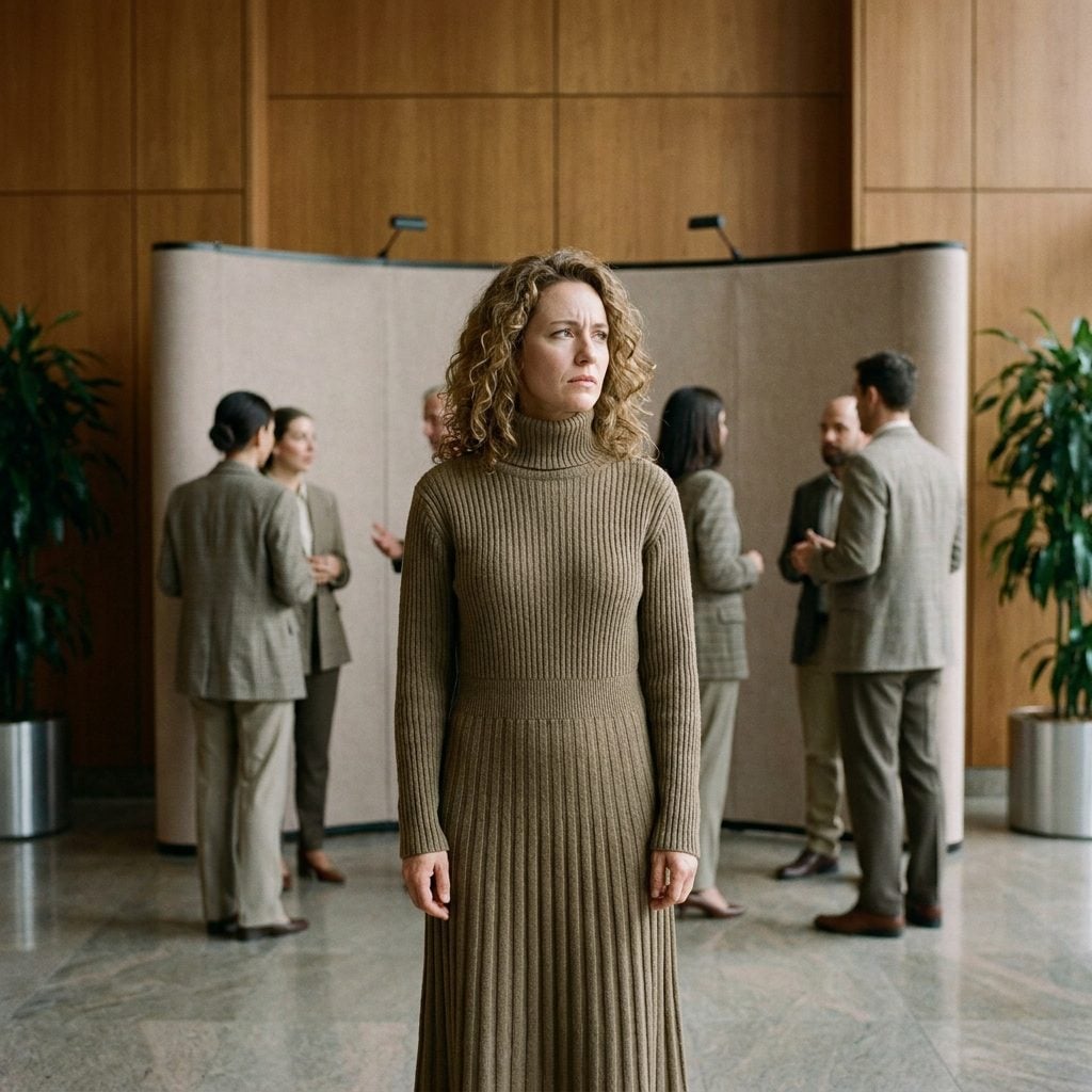 A Ribbed Knit Dress at a Corporate Conference (Because Knitwear Meant You Weren't Serious)