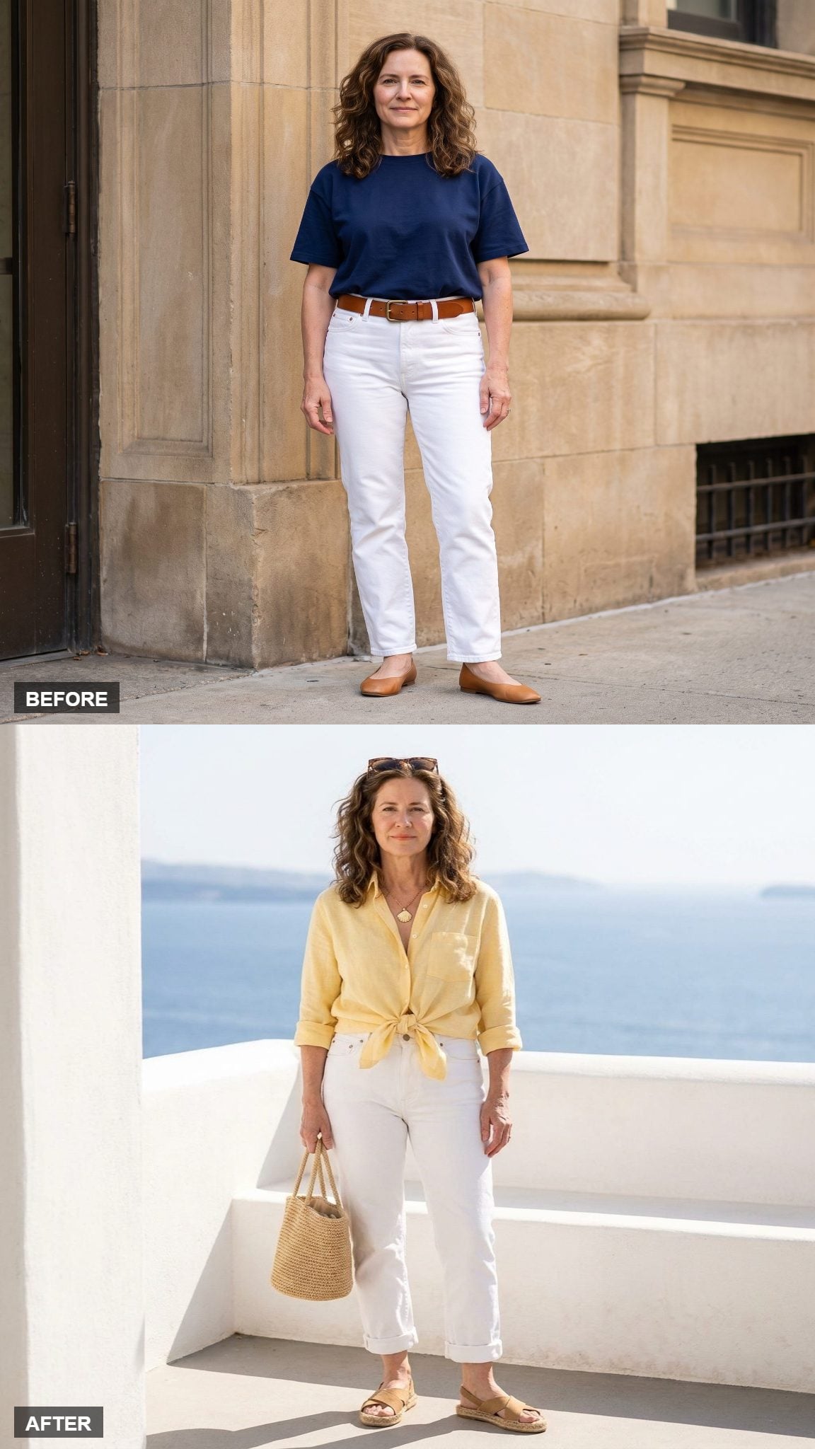 Riviera Lunch in Butter Yellow Linen and Rope Sandals