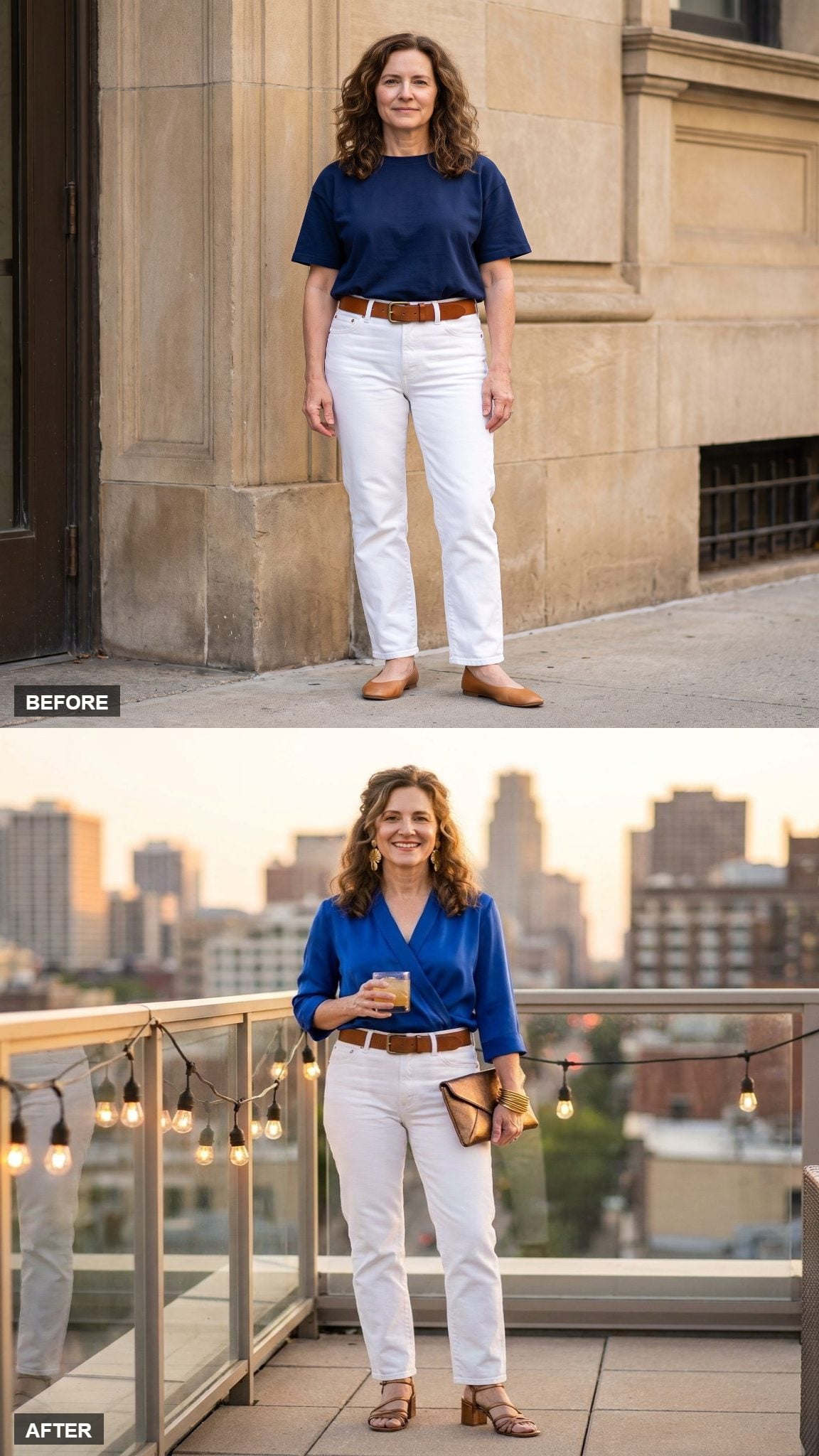 Rooftop Summer Party in Cobalt Silk and Bronze