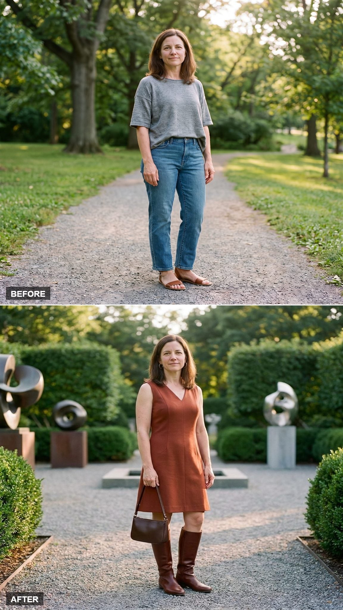 Rust A-Line Dress, Tonal Knee-High Boots, and the Art of Unbroken Color