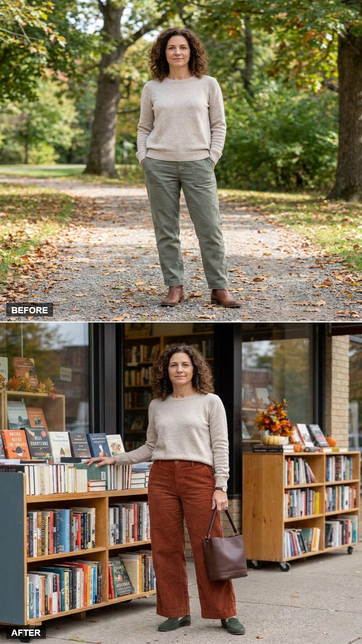 Rust Wide-Leg Corduroy, a Loose Center Tuck, and Texture Doing All the Work
