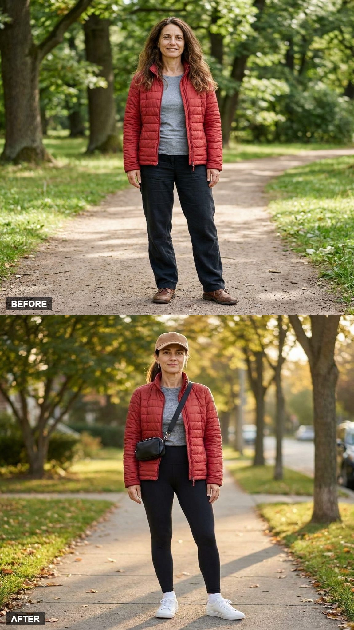 School-Run Speed With Leggings, a Cap, and White Sneakers