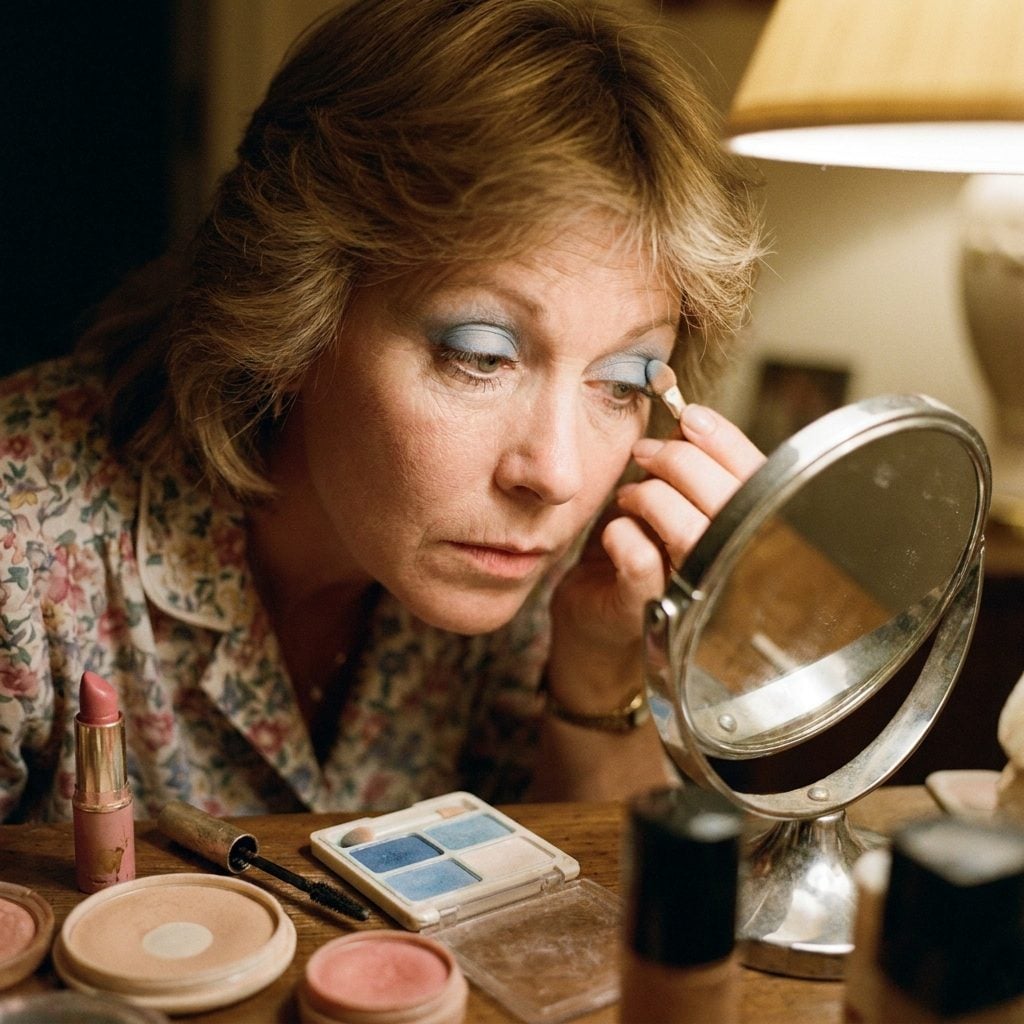 She Applied Blue Eyeshadow With the Tiny Foam Applicator
