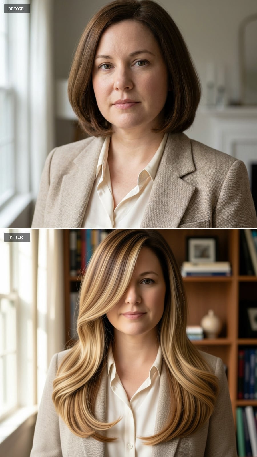 Blonde Balayage and Long Layers That Quietly Restructure a Round Face