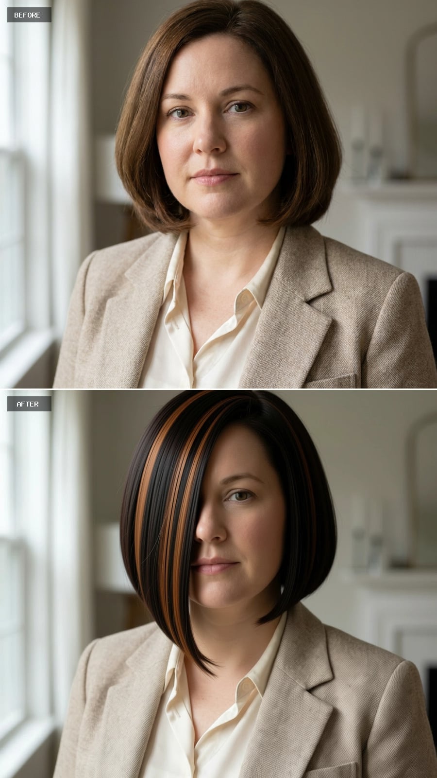 Bold Contrast Color and a Bob Cut That Rewrites Round Face Logic Entirely