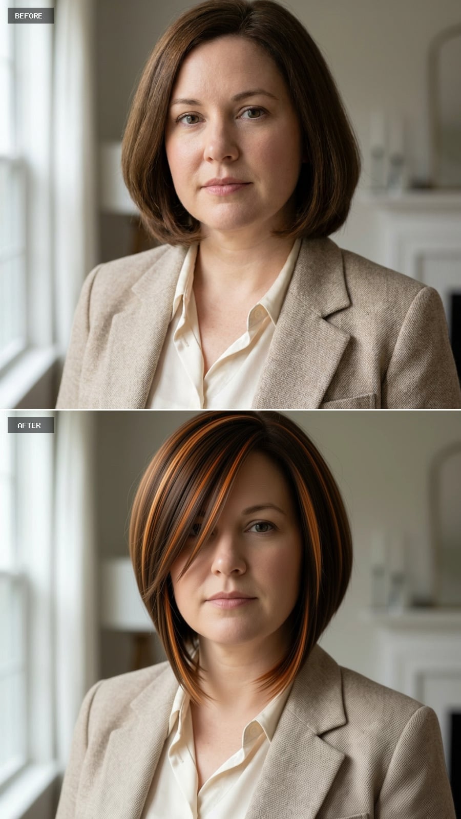 Bold Streaks and a Swept Bob That Make a Round Face Do the Math Differently