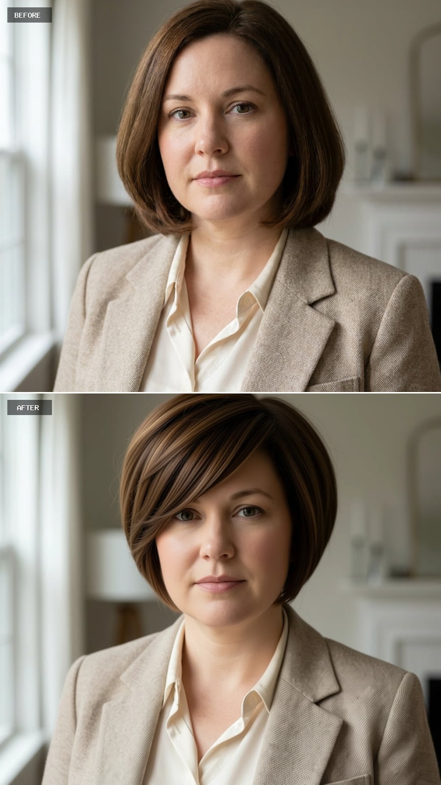 Cropped Bob With Side Sweep That Makes a Round Face Stop Apologizing