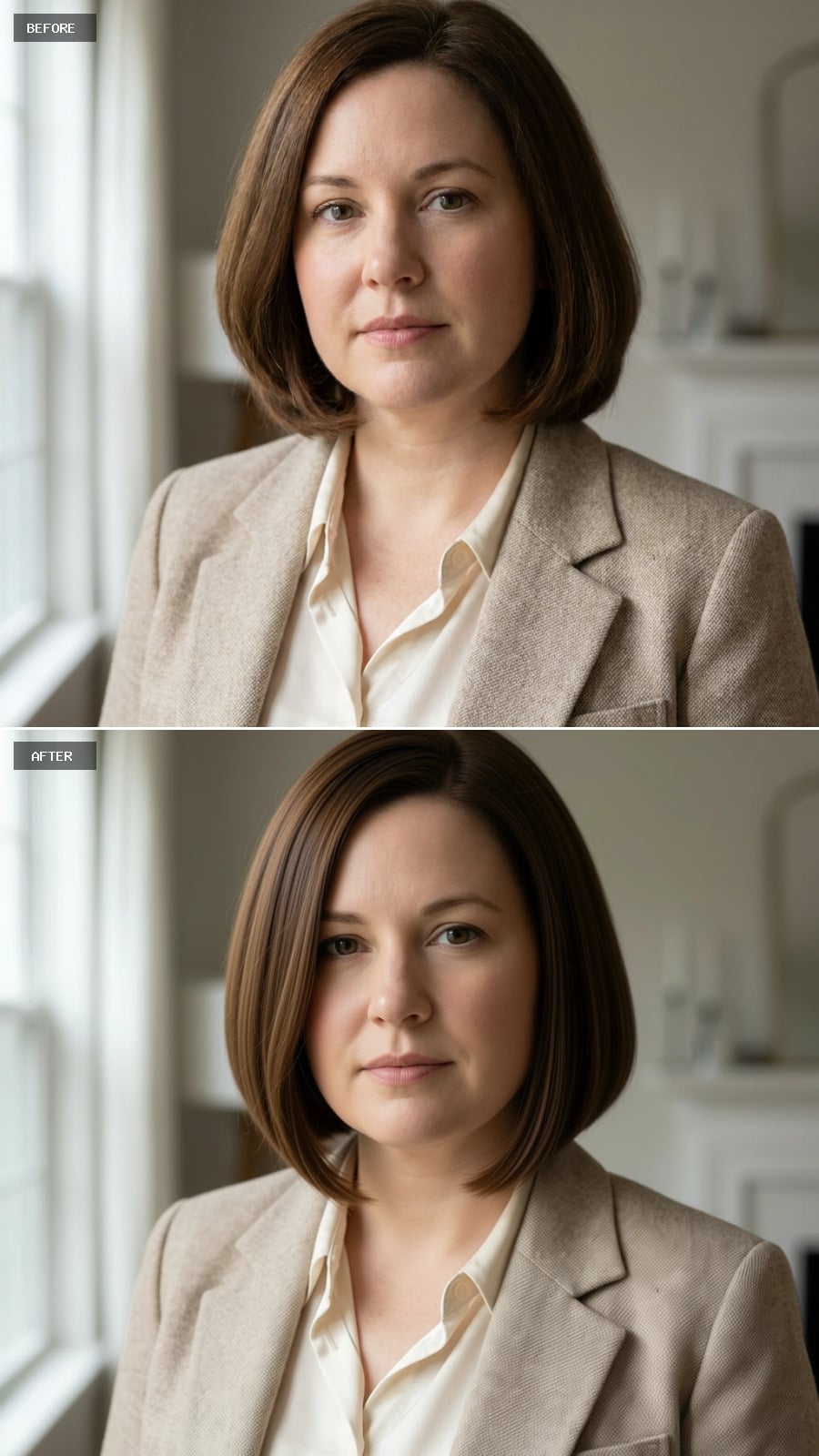 Sleek Bob With a Center Part That Finally Lets Face Shape Work in Her Favor