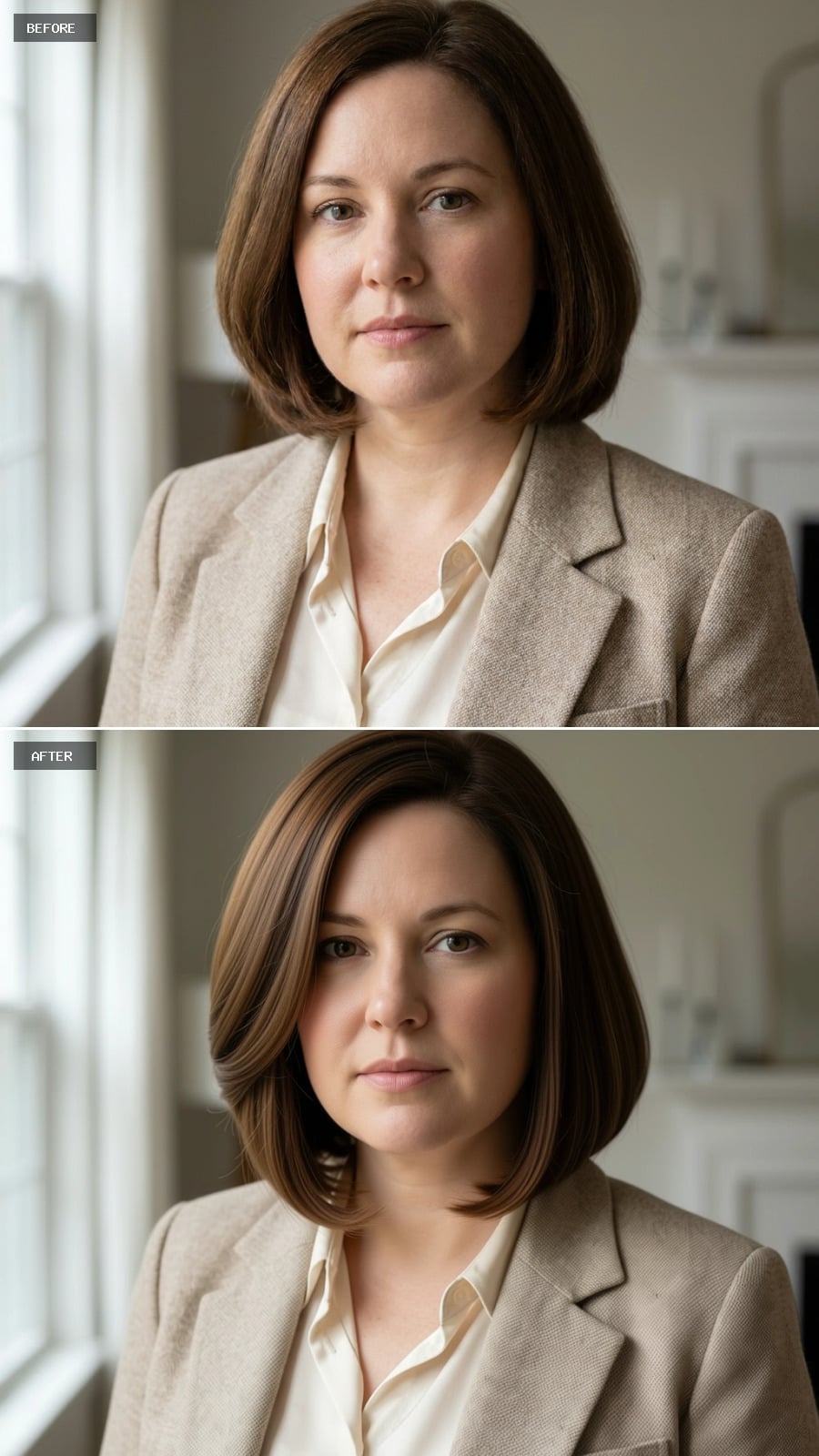 Sleek Bob With a Center Part That Makes Geometry Work Against Itself