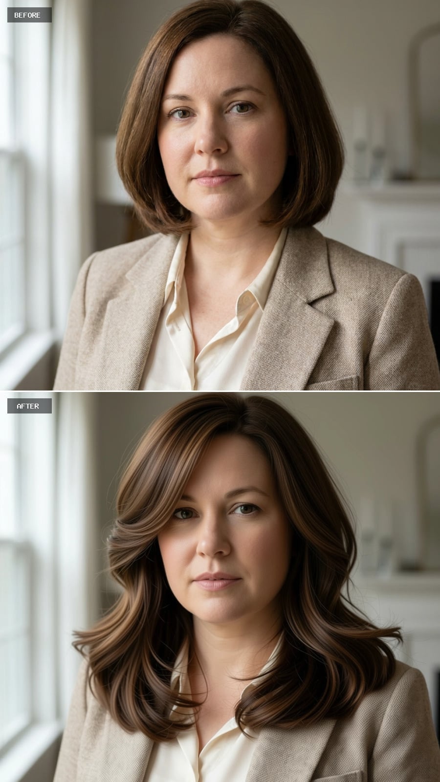 Voluminous Waves With Caramel Highlights That Stop a Round Face From Reading Round