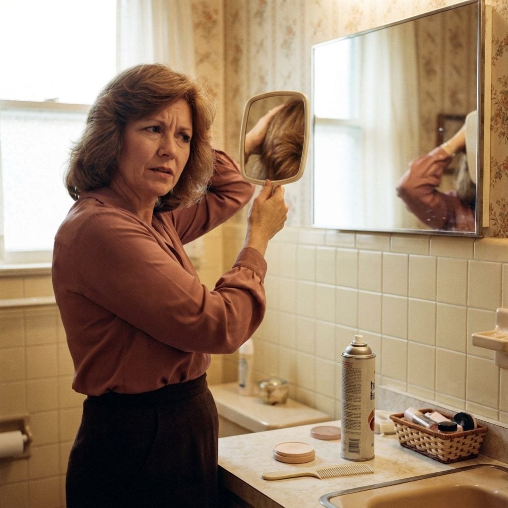 She Checked the Back of Her Hair With a Hand Mirror