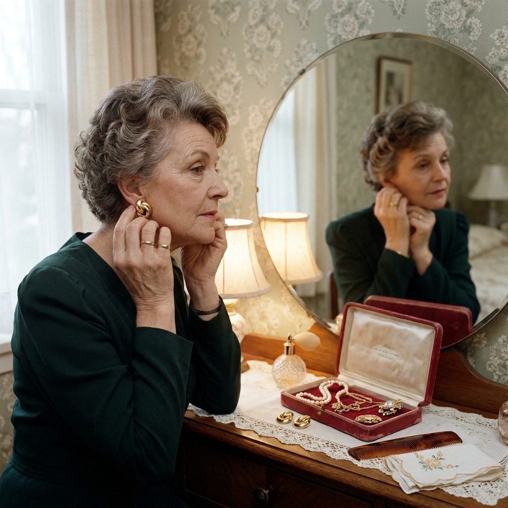 She Fastened Her Clip-On Earrings in the Mirror