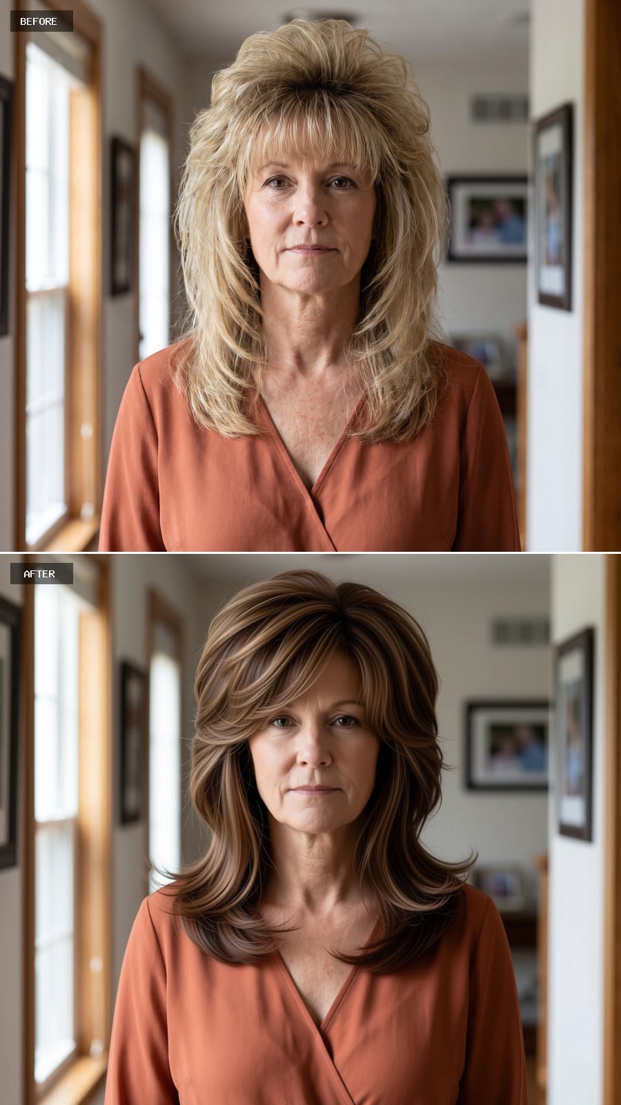 Brunette Highlights and Swept Layers Create a Lighter Side Profile